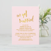 Invitation Mariage Or et Rose Typographie Célébration (Debout devant)
