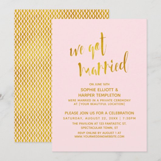 Invitation Mariage Or et Rose Typographie Célébration (Devant / Derrière)