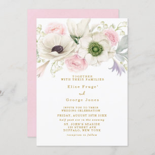 Invitation Mariage or Fleur rose rose rose Peony