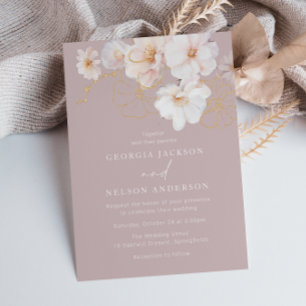 Invitation Mariage or Fleur sauvage Blush de luxe