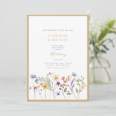 Invitation Mariage or Fleur sauvage d'aquarelle Whimsical (Debout devant)