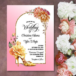 Invitation Mariage or floral haut talon rose arc
