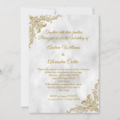 Invitation Mariage or Marbre blanc perle argent (Devant)