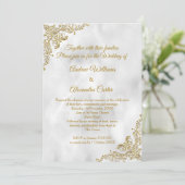 Invitation Mariage or Marbre blanc perle argent (Debout devant)