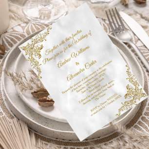 Invitation Mariage or Marbre blanc perle argent