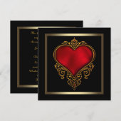 Invitation Mariage Or Noir Cœur Rouge (Devant / Derrière)