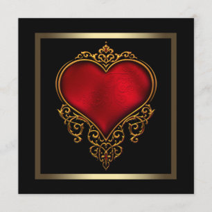 Invitation Mariage Or Noir Cœur Rouge