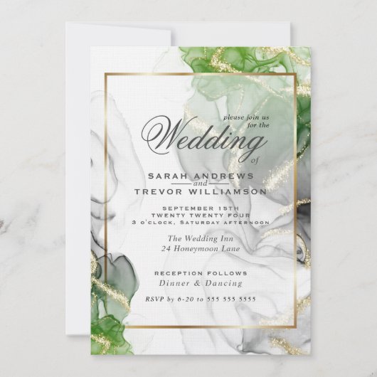 Invitation Mariage | Or Onyx Emerald Encre verte (Devant)
