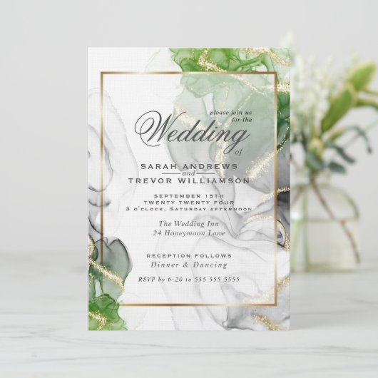 Invitation Mariage | Or Onyx Emerald Encre verte (Debout devant)