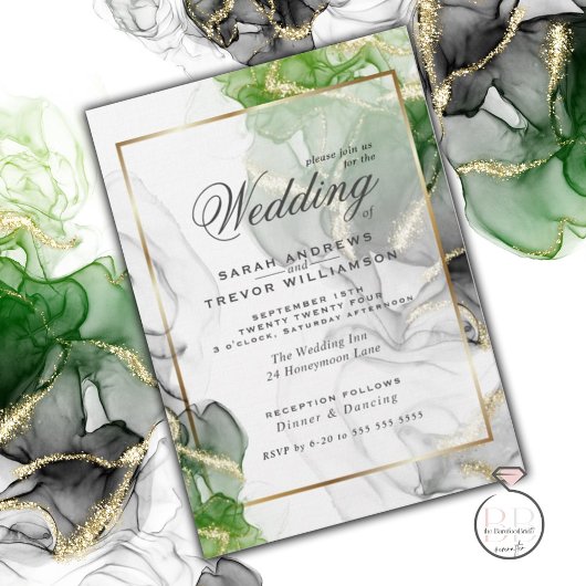 Invitation Mariage | Or Onyx Emerald Encre verte