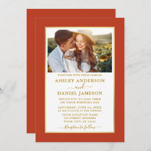 Invitation Mariage or orange brûlé moderne
