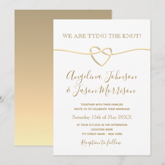 Invitation Mariage Or Romantique (Devant / Derrière)