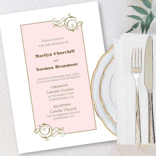 Invitation Mariage or rose