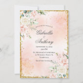 Invitation Mariage or rose floral (Devant)