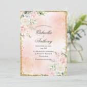 Invitation Mariage or rose floral (Debout devant)