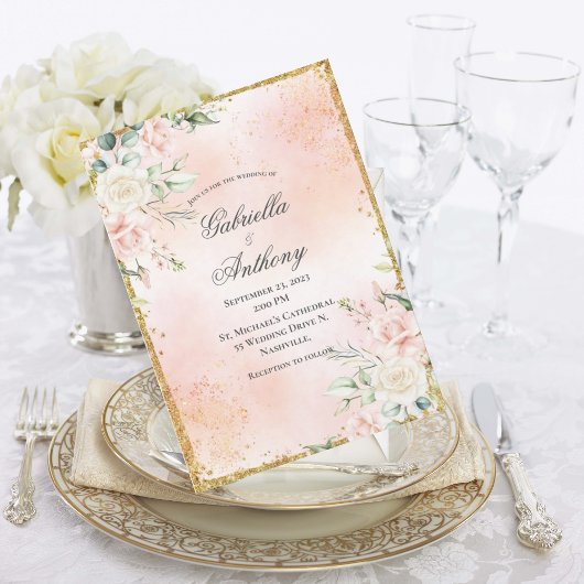 Invitation Mariage or rose floral
