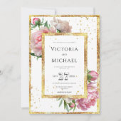 Invitation Mariage or rose Floral Peony Élégant (Devant)