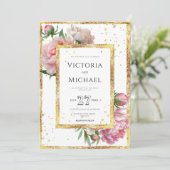 Invitation Mariage or rose Floral Peony Élégant (Debout devant)