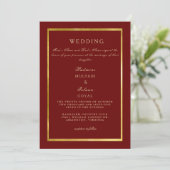 Invitation Mariage Or Royale Rouge Profond (Debout devant)