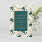 Invitation Mariage or Turquoise floral délicat (Debout devant)