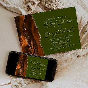 Invitation Mariage Or Vert Olive Agate Or Doré Brûlé