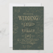 Invitation Mariage or vert OLIVE BOTANIQUE moderne (Devant)