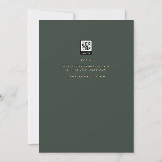 Invitation Mariage or vert OLIVE moderne tendance (Dos)