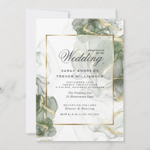 Invitation Mariage Or Vert Sauge Encre C