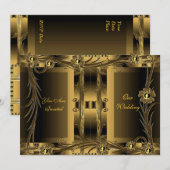 Invitation Mariage Or Vieux Art Déco Floral (Devant / Derrière)