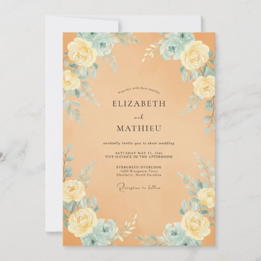 Invitation Mariage Orange Aqua Rose (Devant)