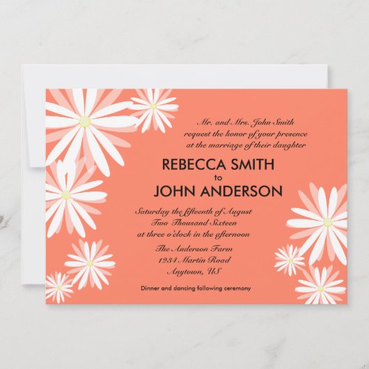 Invitation Mariage orange avec marguerites blanches (Devant)