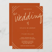 Invitation Mariage orange brûlé de ligne de bord (Devant / Derrière)