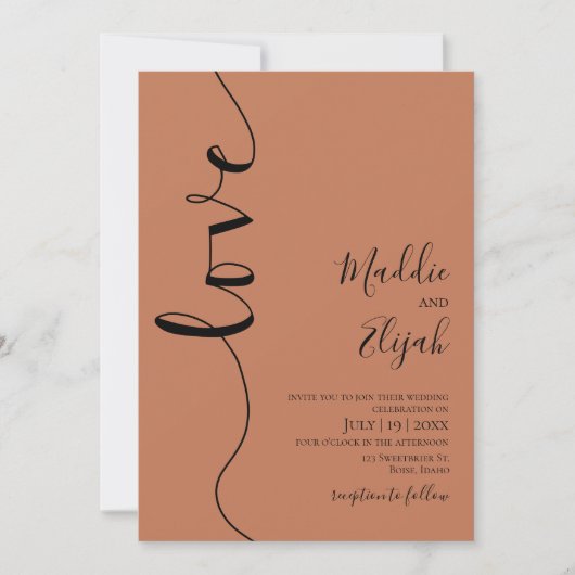 Invitation Mariage, Orange Brûlé, Élégant, Simple, Typographi (Devant)