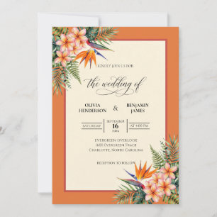 Invitation Mariage Orange Brûlé Tropical Grey Eucalyptus