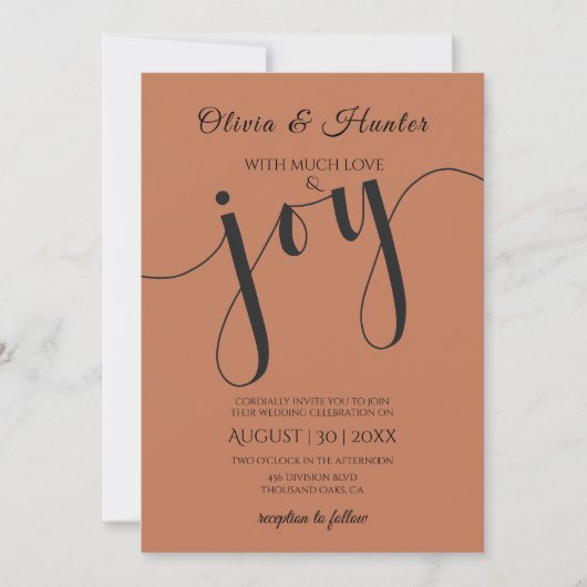 Invitation Mariage, Orange Brûlé, Typographie, Script, (Devant)