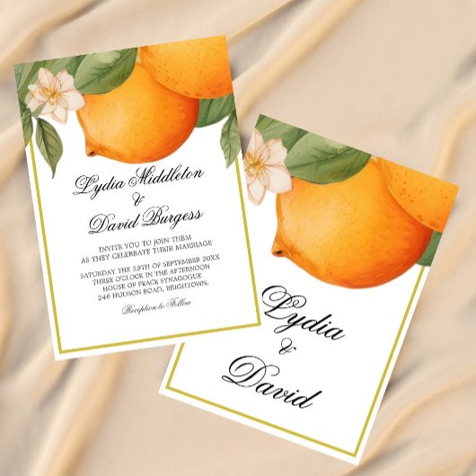 Invitation Mariage Orange Citrus Élégant été