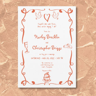 Invitation Mariage orangé de Sunset Retro Whimsical