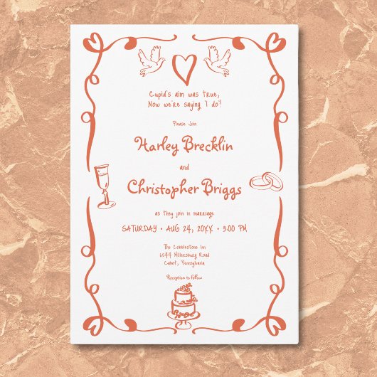 Invitation Mariage orangé de Sunset Retro Whimsical