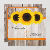 Invitation Mariage orange en bois de ruban de grange de (Devant / Derrière)