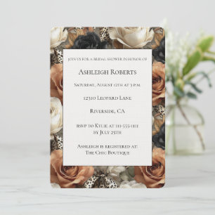 Invitation Mariage Orange Épice Or Noir Blanc Floral