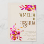 Invitation Mariage orange et rose brûlé (Devant / Derrière)