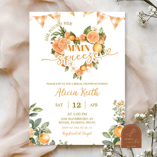 Invitation Mariage Orange Gingham Main Squeeze