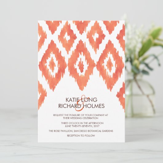 Invitation Mariage Orange Ikat (Debout devant)