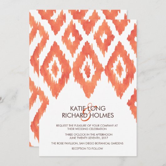 Invitation Mariage Orange Ikat (Devant / Derrière)
