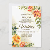 Invitation Mariage Orange Jaune Rouge Floral Vert Moderne (Devant)
