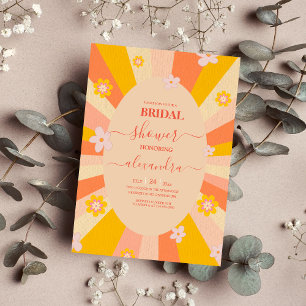 Invitation Mariage orange jaune sur le thème rétro funky des