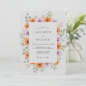 Invitation Mariage Orange Lilac Ranunculus Eucalyptus (Debout devant)