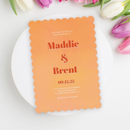 Invitation Mariage orange moderne brillant et gras