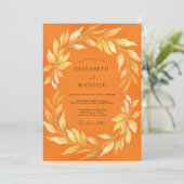 Invitation Mariage Orange Or Lauriers Eucalyptus (Debout devant)