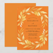 Invitation Mariage Orange Or Lauriers Eucalyptus (Devant / Derrière)